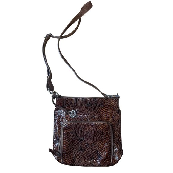 Brighton Brown Faux Snakeskin Crossbody Bag - Picture 1 of 10